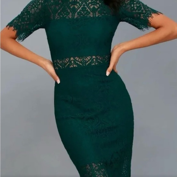 LULUS Remarkable Green Lace Midi Dress - Picture 7 of 7